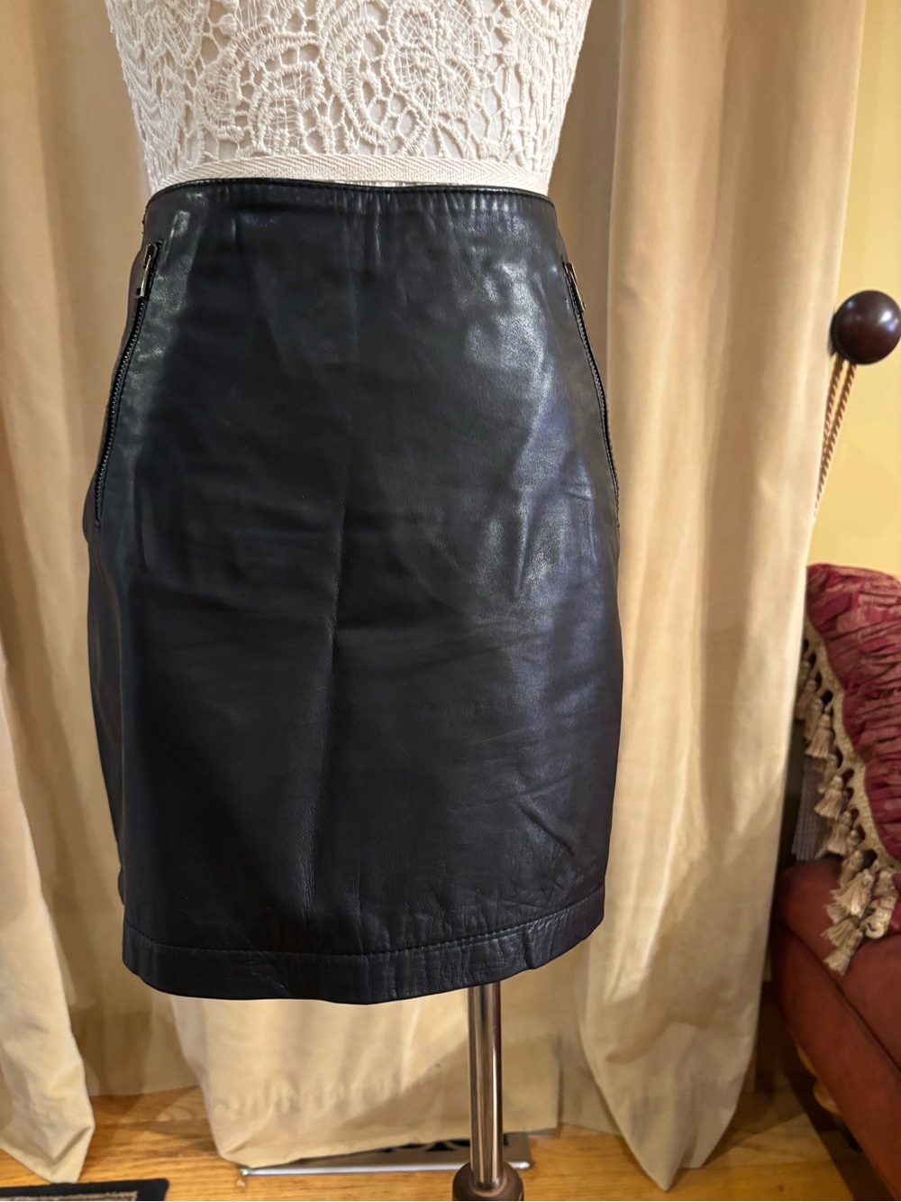 Giorgio Brato Black Leather Mini Skirt with Side Zips